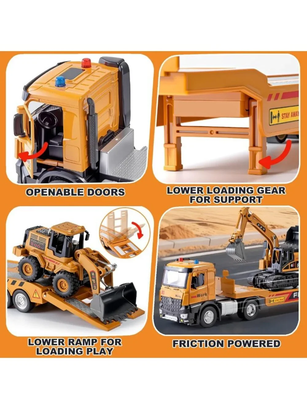 Kids Construction Toy Set - Metal Trucks, Excavator & Bulldozer Playset